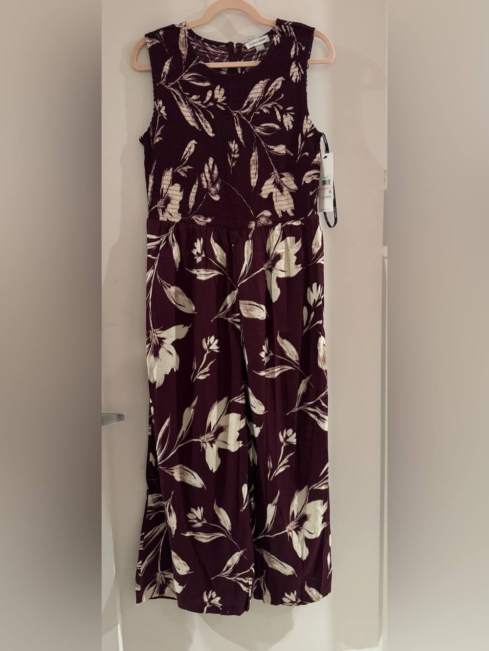 Calvin Klein Burgundy Floral Wide-Leg Jumpsuit
